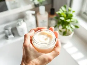 Różne męskie antyperspiranty w neutralnych opakowaniach stoją na półce w nowoczesnej, minimalistycznej łazience.