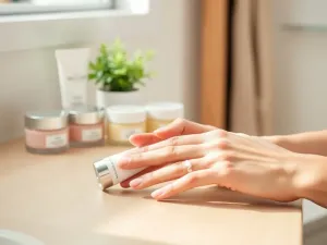 Nowoczesne urządzenie do peelingu kawitacyjnego obok miseczki z wodą na jasnym blacie, minimalistyczna, spa‑like łazienka.