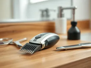 Profesjonalna frezarka do paznokci z zestawem frezów i tipsów, ustawiona na białym stole w nowoczesnym salonie manicure.