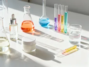Krople olejków eterycznych i ekstrakty roślinne na szkle laboratoryjnym, obrazujące naukowe badania nad terpenami.