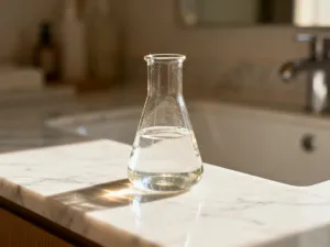 Wizualizacja struktury peptydu sygnałowego w środowisku biologicznym, ukazująca złożone wiązania molekularne.