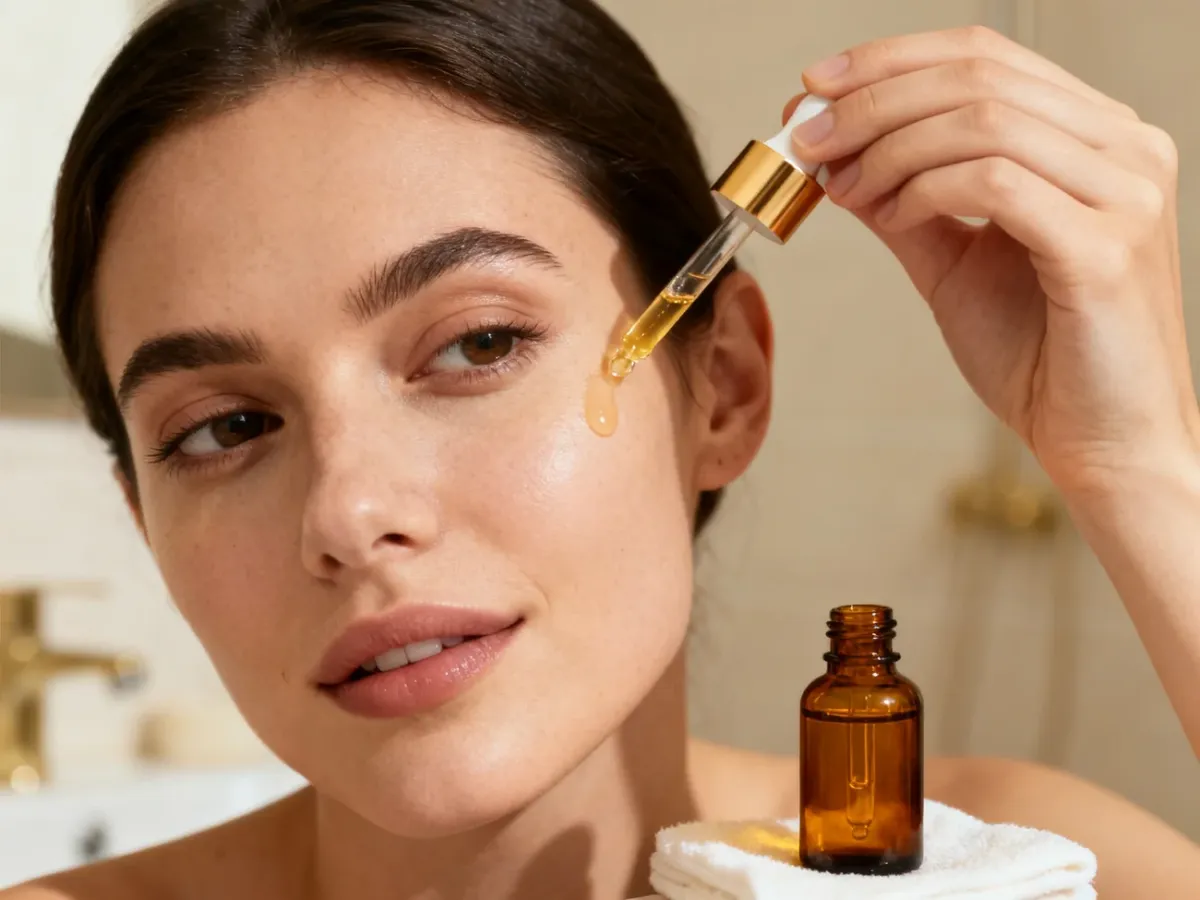 Nakładanie serum z witaminą C na oczyszczoną skórę twarzy