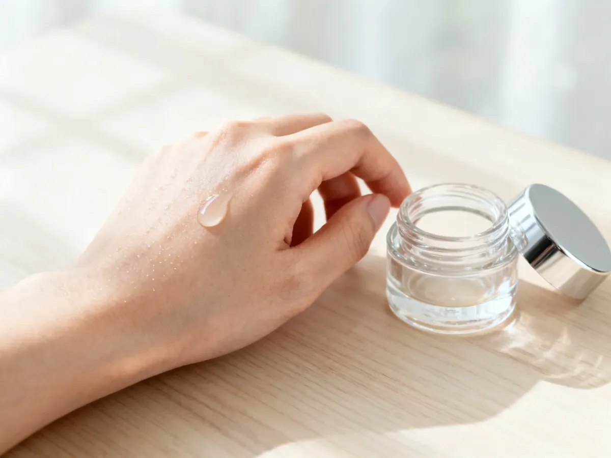 Nakładanie serum na lekko wilgotną skórę twarzy przed użyciem kremu