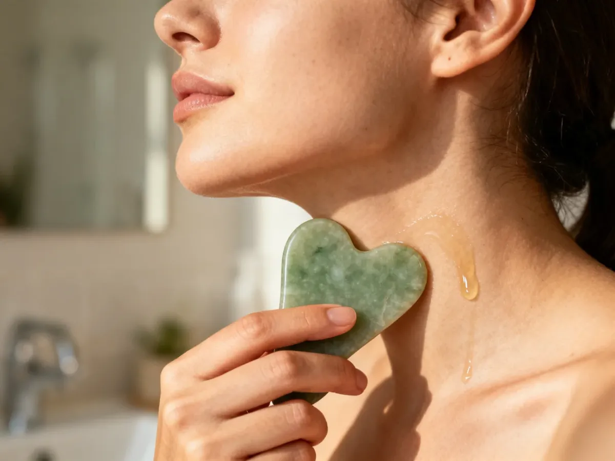 Masaż żuchwy sercowatą płytką Gua Sha