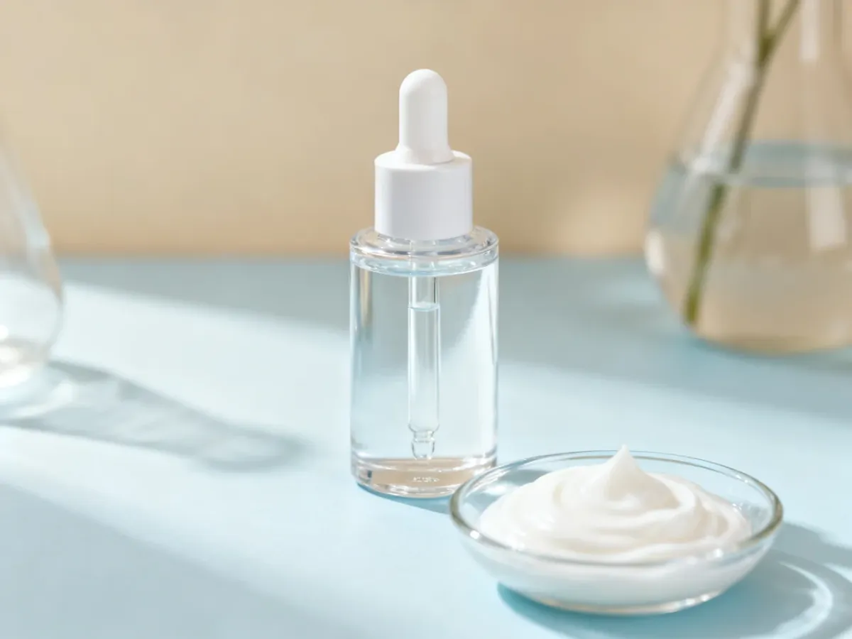 Serum and moisturizer representing niacinamide skin care benefits