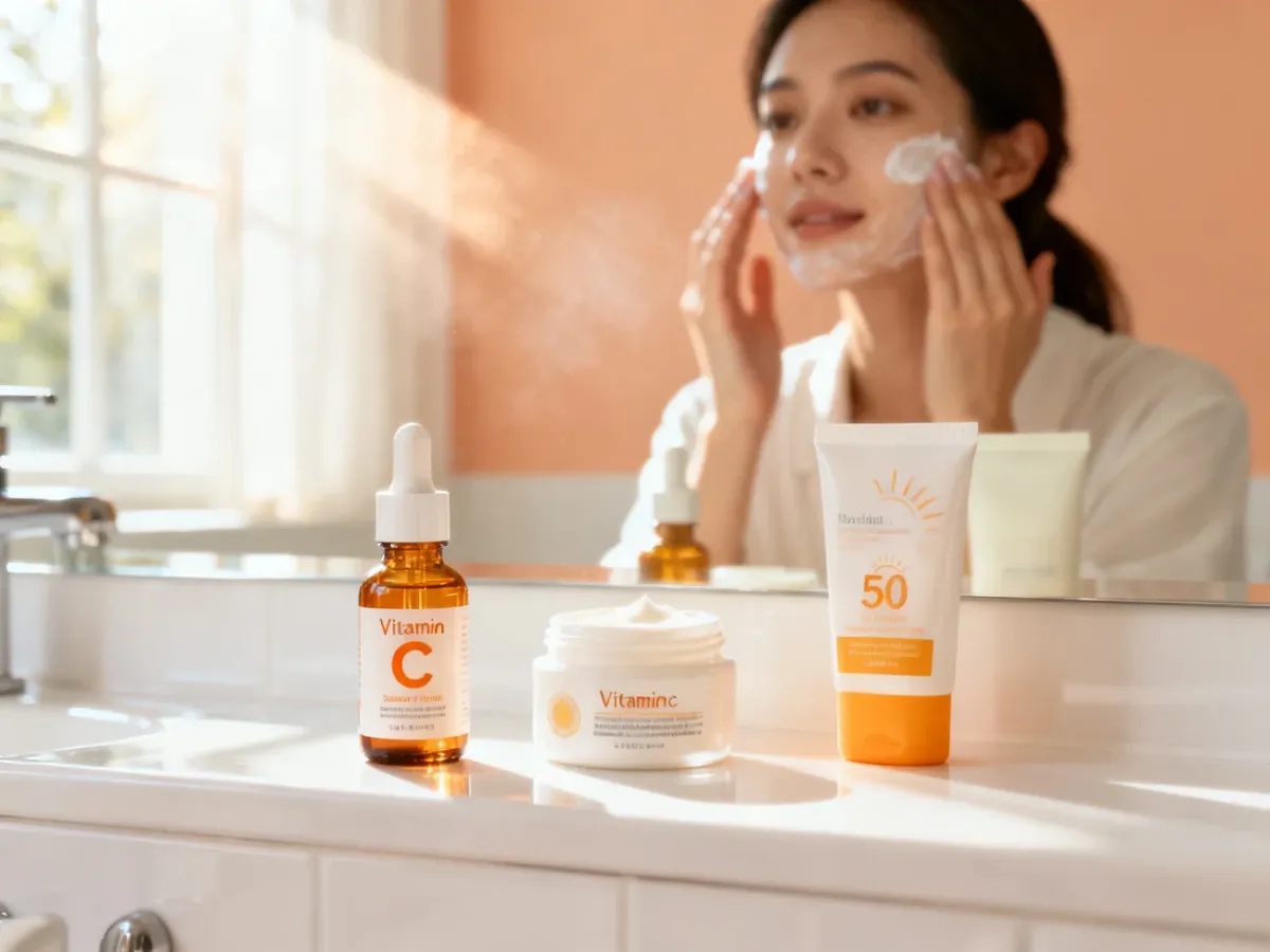 Poranna pielęgnacja twarzy z serum z witaminą C i filtrem SPF